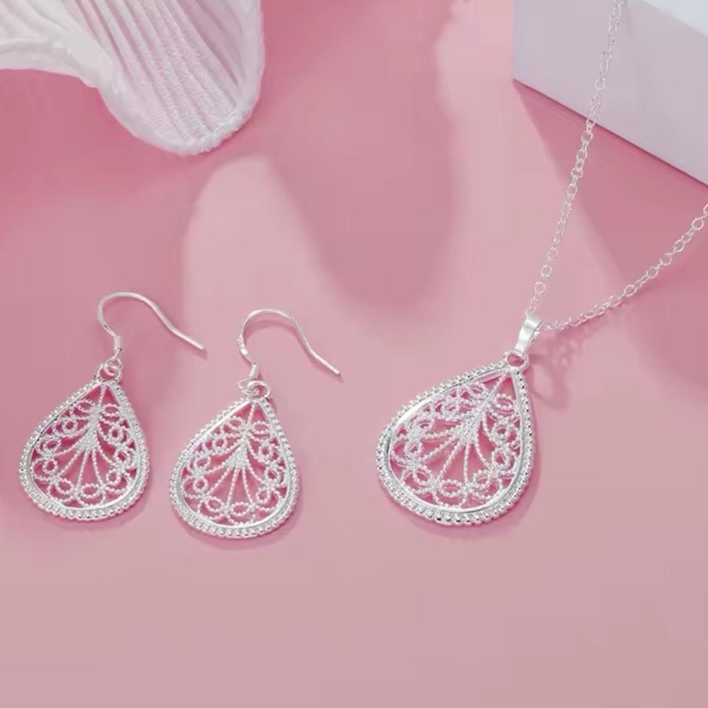 Sterling Silver Necklace Earrings Set - Picture 1 of 1
